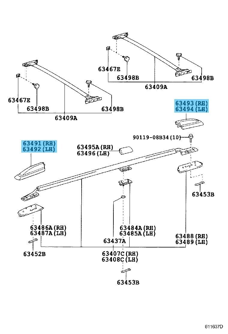 TOYOTA LAND CRUISER UZJ100 02-07 Genuine Roof Rack Leg Cover Fr & Re RH LH Set