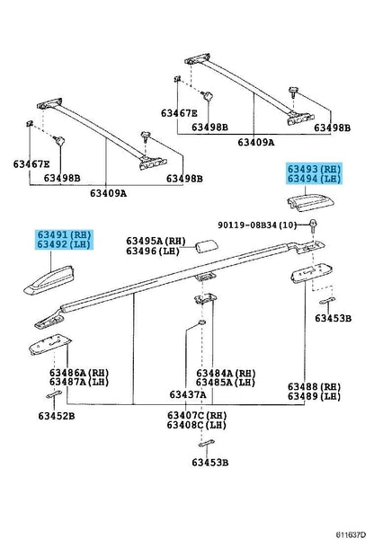 TOYOTA LAND CRUISER UZJ100 02-07 Genuine Roof Rack Leg Cover Fr & Re RH LH Set