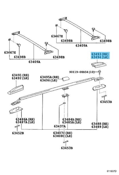 TOYOTA LAND CRUISER UZJ100 02-07 Genuine Roof Rack Leg Cover Rear RH & LH Set