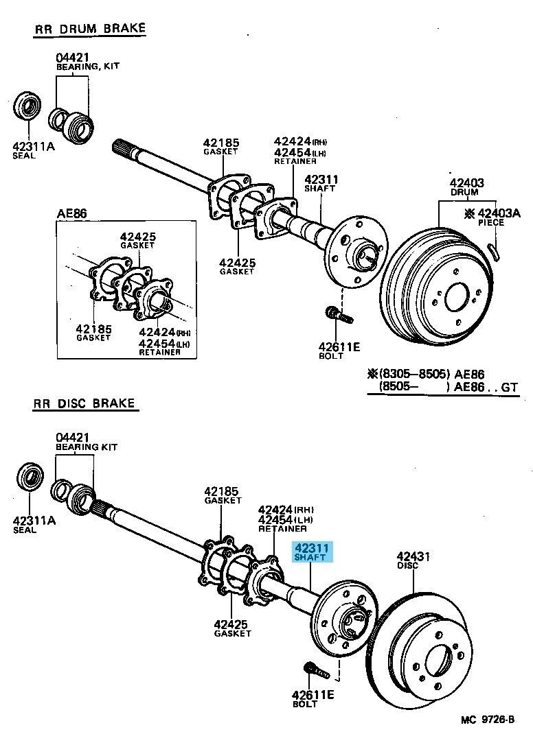 TOYOTA LEVIN TRUENO AE86 Genuine Rear Axle Shaft For RR Disc Brake,W/LSD OEM