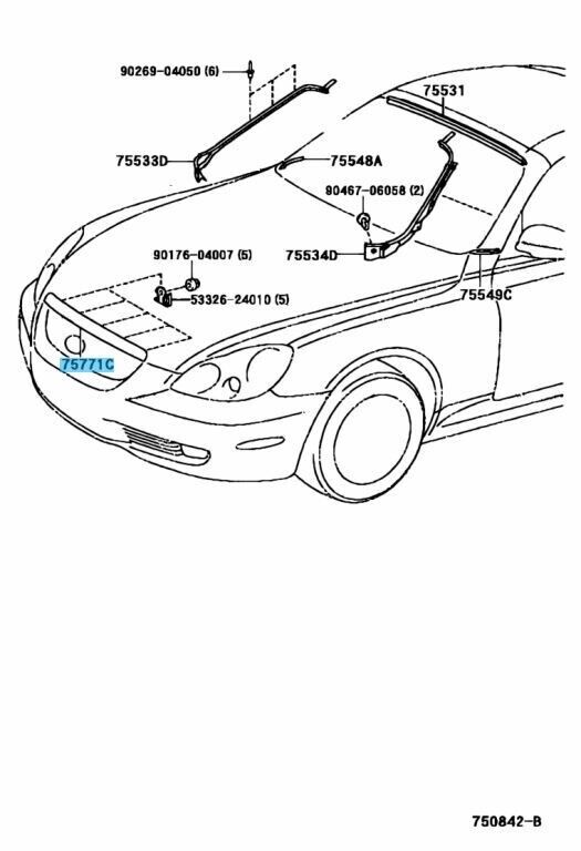 TOYOTA LEXUS SC430 UZZ40 2002-2010 Genuine Front Hood Moulding 75770-24010 OEM