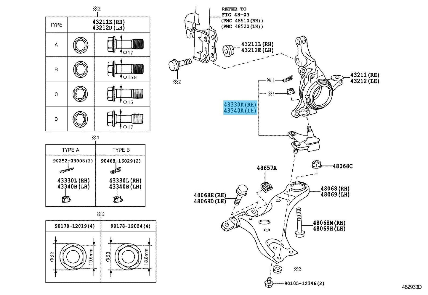 TOYOTA LEXUS RX350 RX450h 10-22 Genuine Front Lower Ball Joint RH & LH Set OEM