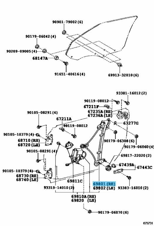 TOYOTA LEXUS ES300 97-01 Genuine Front Door Window Regulator RH 69801-33020 OEM