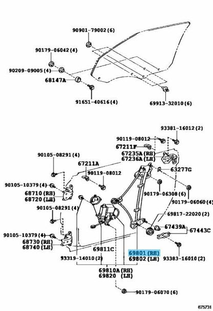 TOYOTA LEXUS ES300 97-01 Genuine Front Door Window Regulator RH 69801-33020 OEM