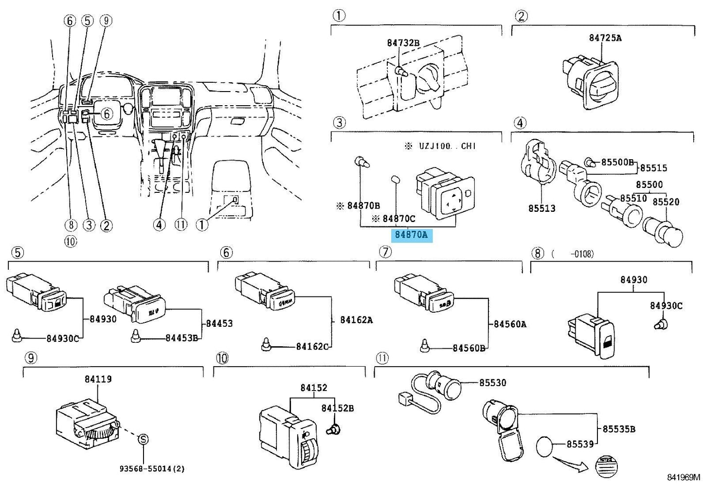 TOYOTA LAND CRUISER UZJ100 98-07 Genuine Outer Mirror Switch Assy 84870-60030