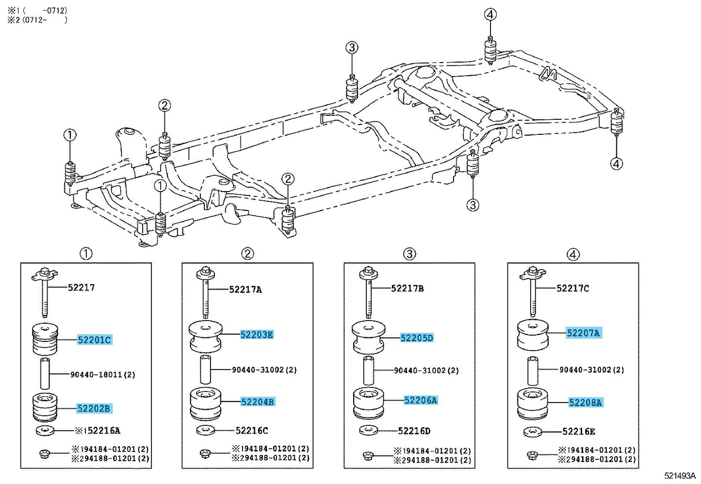 TOYOTA LAND CRUISER PRADO GRJ120 03-09 Genuine No.1-4 Up & Low Mounting RL set
