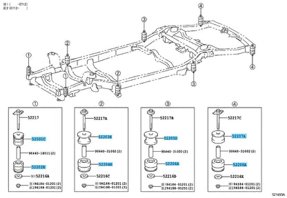 TOYOTA LAND CRUISER PRADO GRJ120 03-09 Genuine No.1-4 Up & Low Mounting RL set
