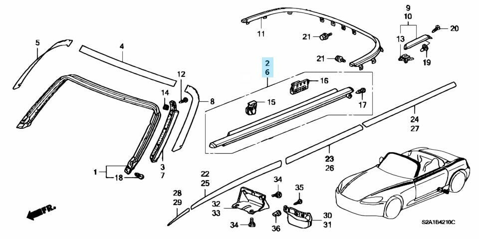 HONDA S2000 AP1 AP2 Genuine Front Door Window Molding Assy Right & Left Set OEM