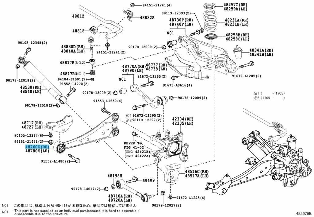 TOYOTA RAV4 2013-2018 Genuine Rear Trailing Arm Assy Right Side 48760-48110 OEM