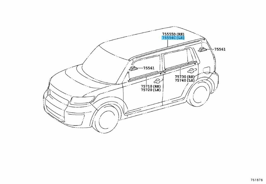 TOYOTA RUMION SCION xB AZE151 08-15 Genuine Roof Drip Moulding LH 75556-12171