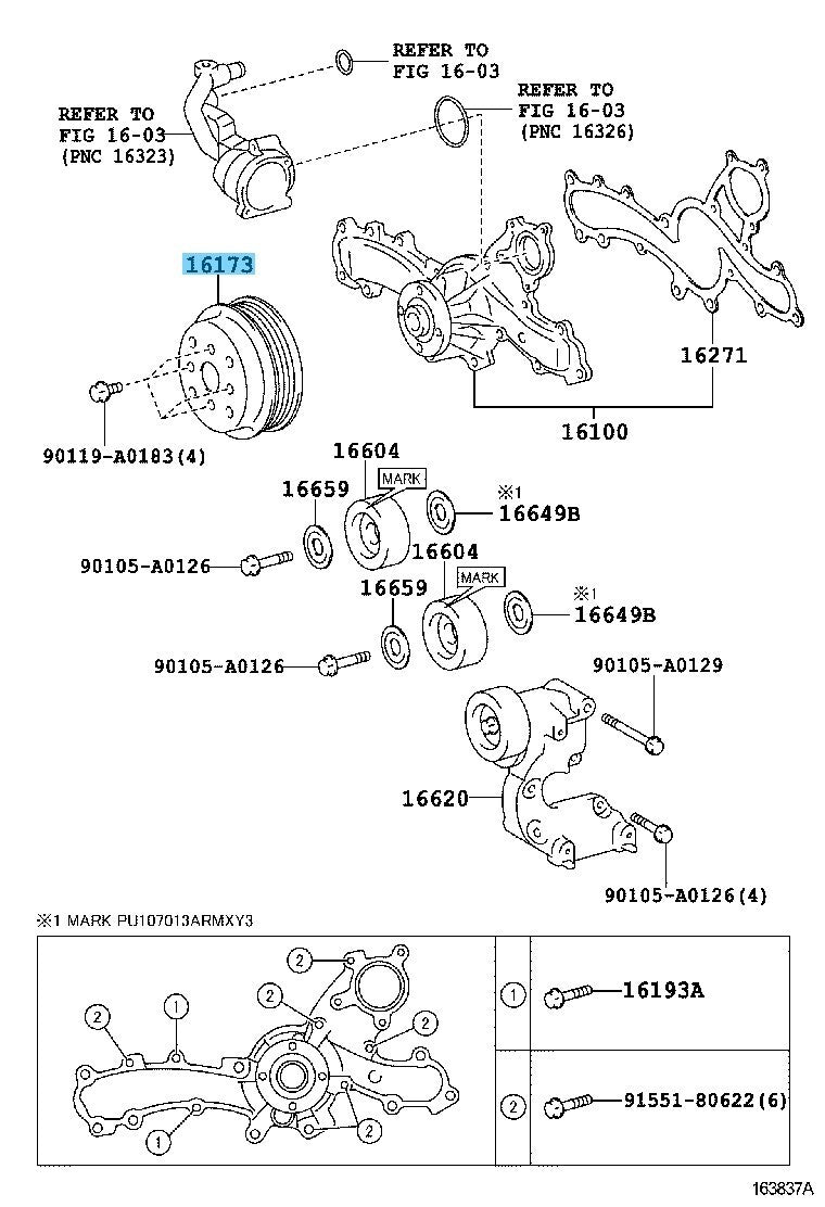 TOYOTA CAMRY GSV40 GSV50 07-17 Genuine Water Pump Pulley 16173-31010 OEM