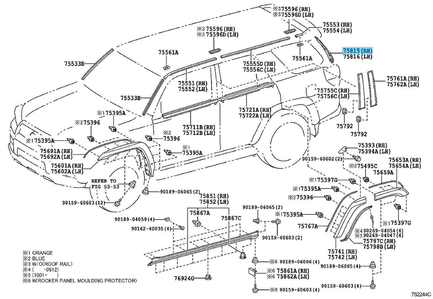 TOYOTA 4RUNNER GRN280 10-22 Genuine Back Door Outside Moulding RH 75815-35030