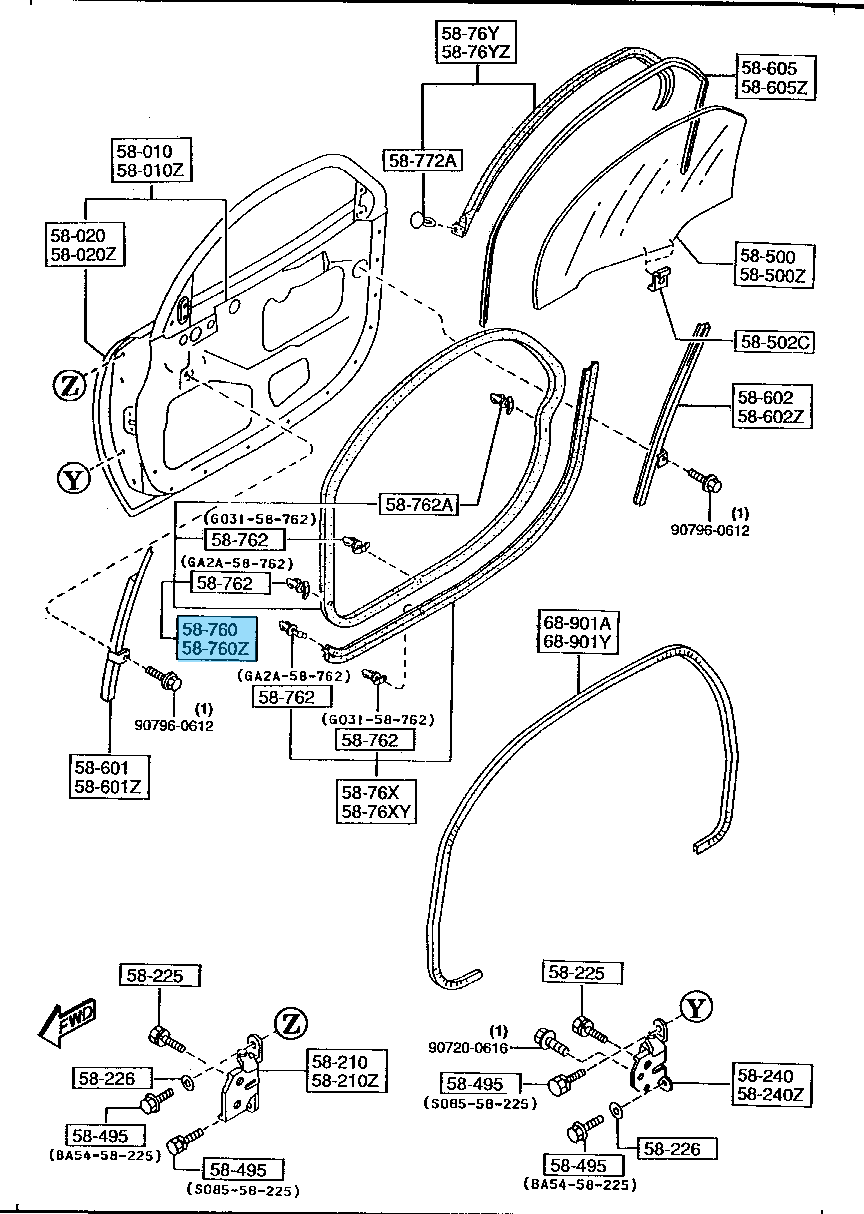 MAZDA RX-7 FD3S Genuine Front Side Door Weatherstrip Seal Right & Left Set OEM