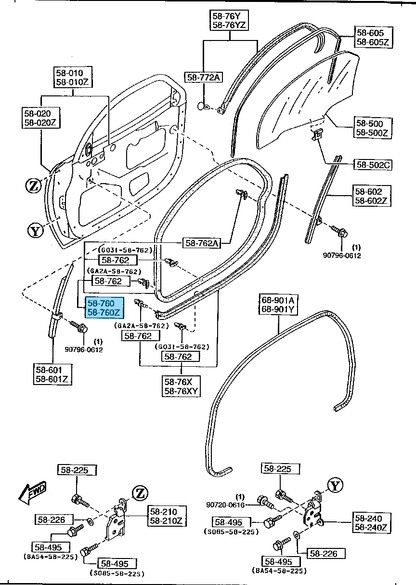 MAZDA RX-7 FD3S Genuine Front Side Door Weatherstrip Seal Right & Left Set OEM