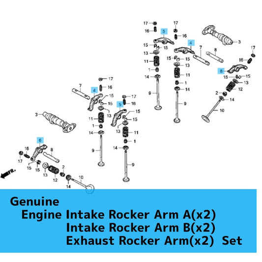 HONDA VT750RS SHADOW RS Genuine Engine Rocker Arm In A(x2) & B(x2) Ex(x2) Set