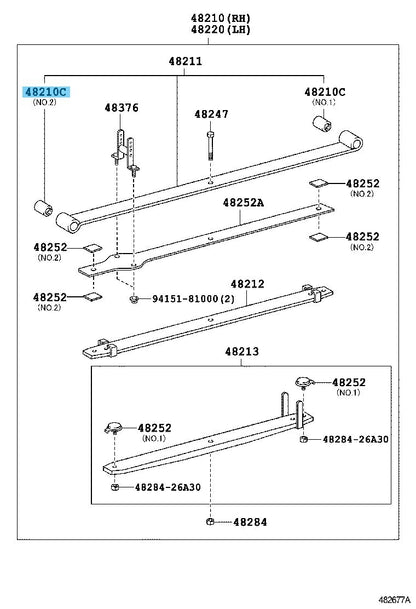 TOYOTA HIACE KDH200 Genuine Bush For Rear Spring Leaf NO.2 90389-14060 x2 set