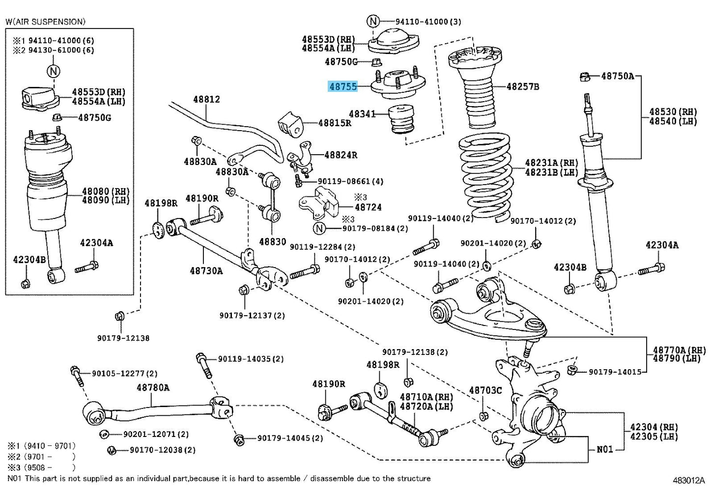 LEXUS LS400 UCF20 '98-00 Genuine Rear Suspension Support Assy RH & LH Set OEM