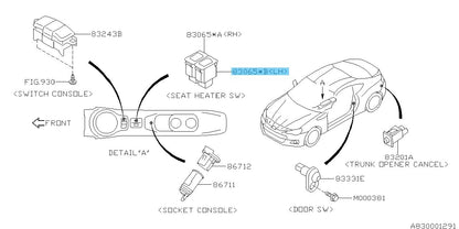 SUBARU BRZ ZC6 2013-2020 Genuine Seatheater Switch LH 83075FA011 OEM