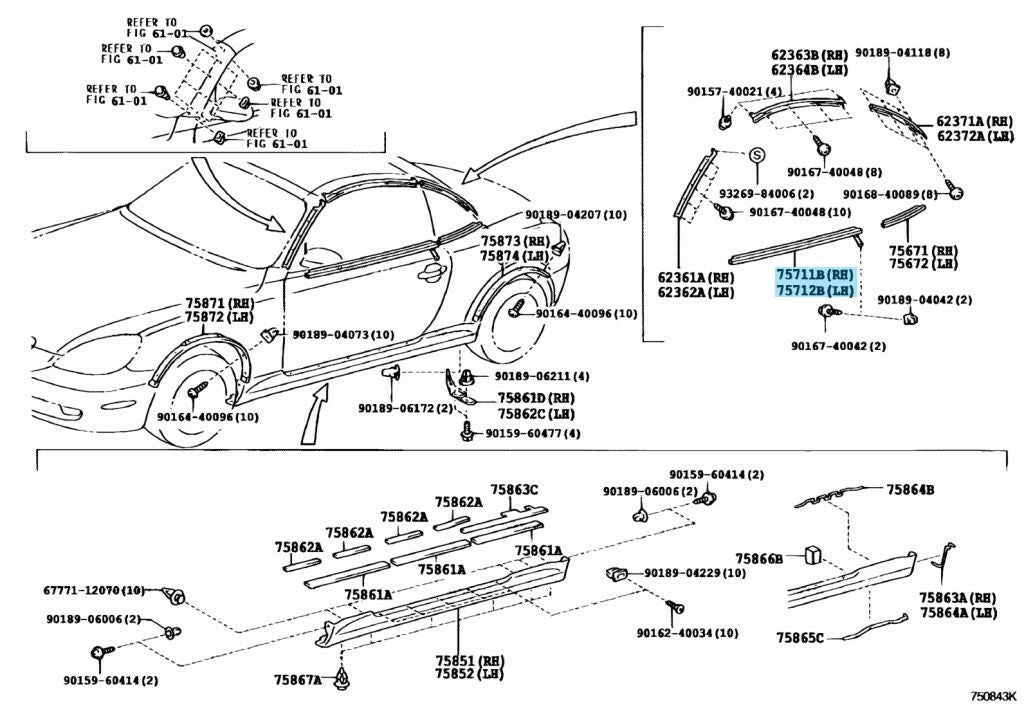 TOYOTA SOARER LEXUS SC430 UZZ400 Genuine Door Weather Strip Belt Molding Set OEM