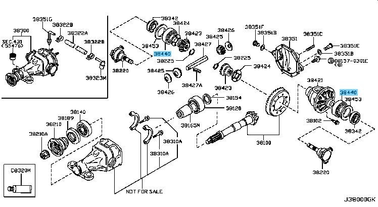 NISSAN 350Z Z33 03-09 Genuine Differential Side Bearing 38440-0C000 x2 Set OEM