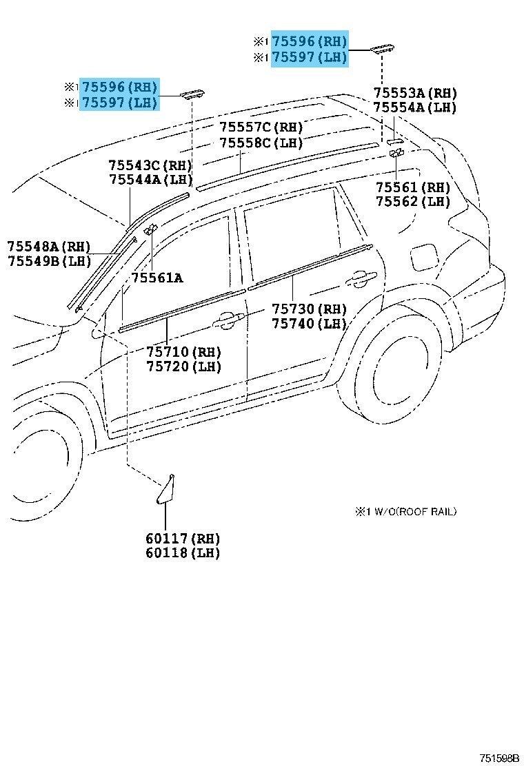 TOYOTA RAV4 ASA3# 09-18 Genuine Roof Drip S/Moulding Cover & Bracket & Bolt Set