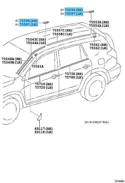 TOYOTA RAV4 ASA3# 09-18 Genuine Roof Drip S/Moulding Cover & Bracket & Bolt Set