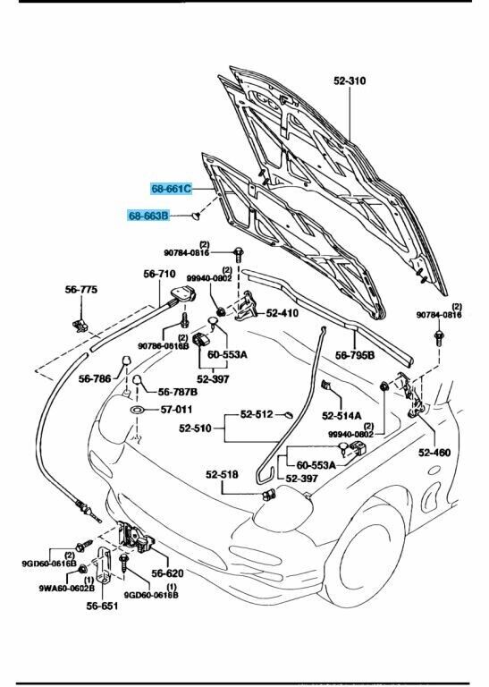 MAZDA RX-7 FD3S 1993-1995 Genuine Bonnet Insulator & Fastener Set OEM