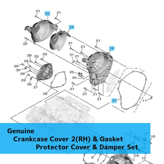 YAMAHA XSR900 2022-2024 Genuine Crankcase Cover 2(RH) Related Parts Set OEM