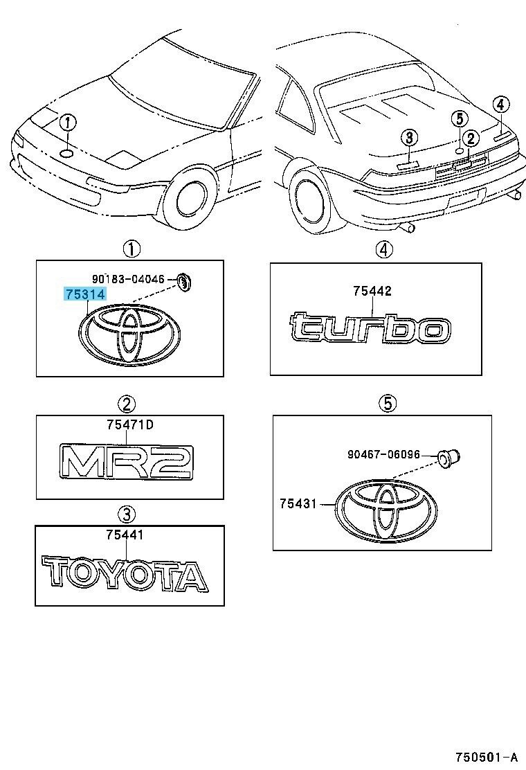 TOYOTA MR2 SW20 SW20L SW21 1991-1995 Genuine Front Bumper Emblem 75314-17010 OEM