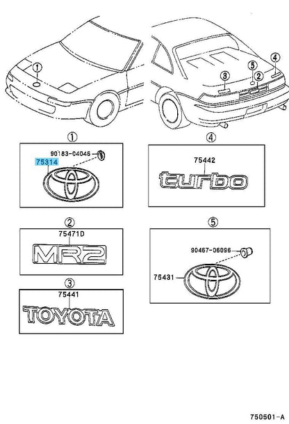 TOYOTA MR2 SW20 SW20L SW21 1991-1995 Genuine Front Bumper Emblem 75314-17010 OEM