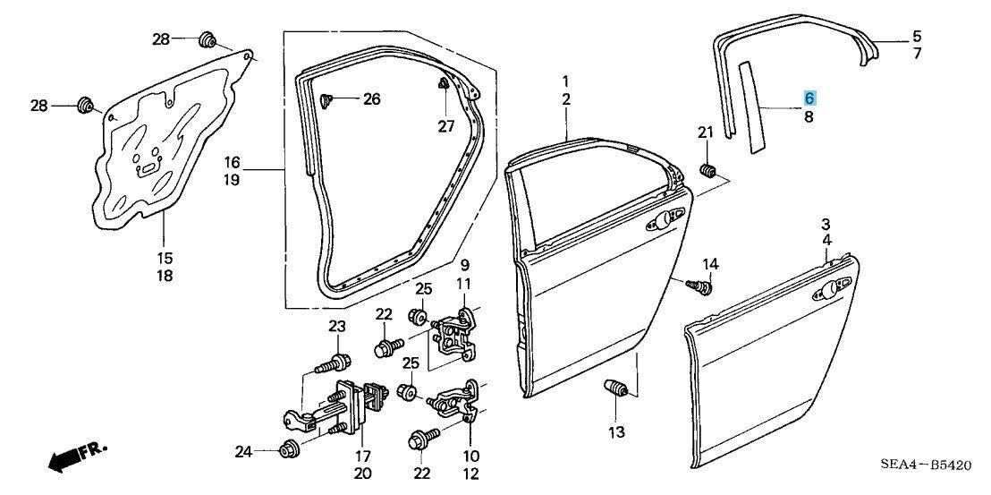 HONDA ACURA TSX 04-08 Genuine Rear Door Sash Center Tape RH 67826-SEA-003ZA OEM