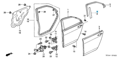 HONDA ACURA TSX 04-08 Genuine Rear Door Sash Center Tape RH 67826-SEA-003ZA OEM