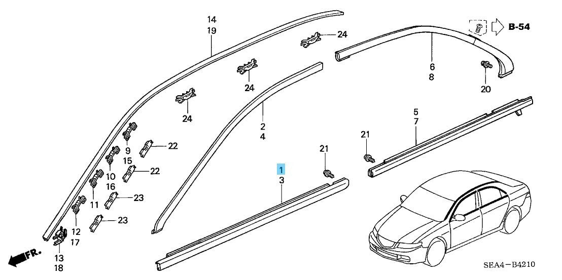 HONDA ACURA TSX CL9 '04-07 Genuine Front Door Molding RH 72410-SEA-013 OEM