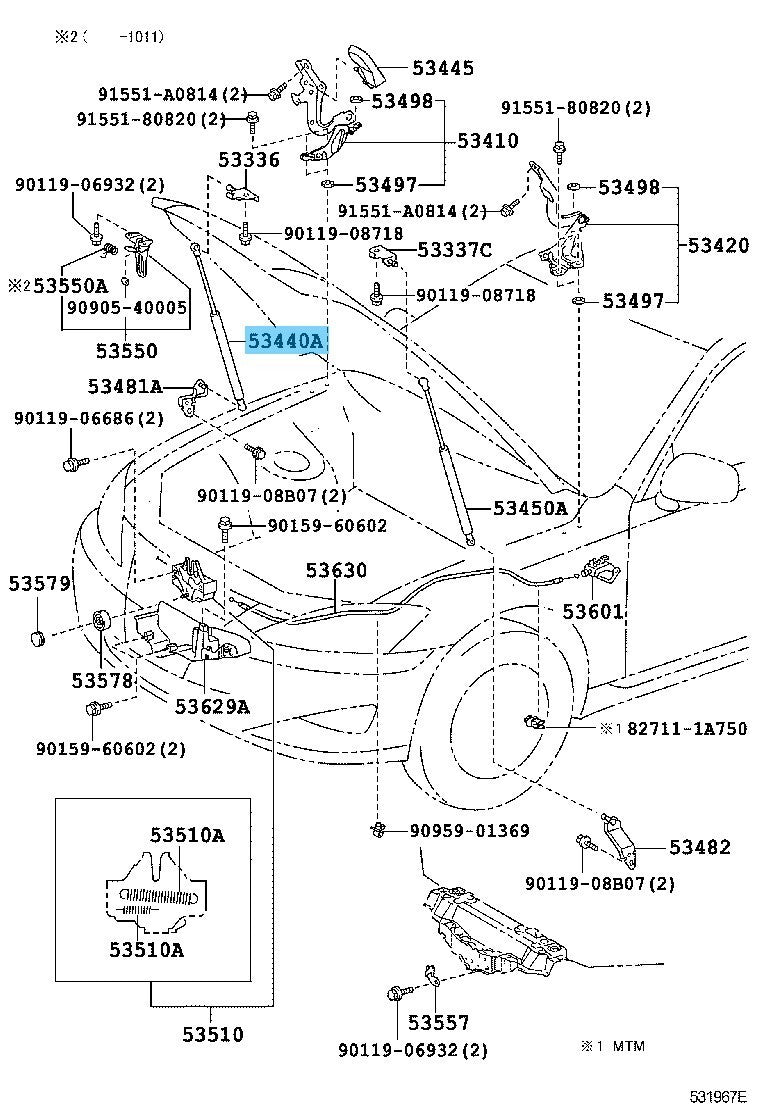 LEXUS IS350 GSE20 2006-2015 Genuine Hood Support Assembly RH 53440-0W102 OEM