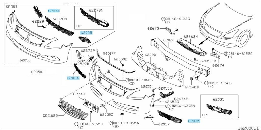 NISSAN INFINITI G37 #V36 HV36 08-10 Genuine Bumper Finish Panel RH & LH Set OEM