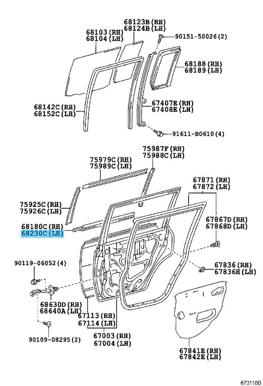 TOYOTA SCION xB NCP31 04-06 Genuine Rear Door Glass Weatherstrip Assy OUTER LH