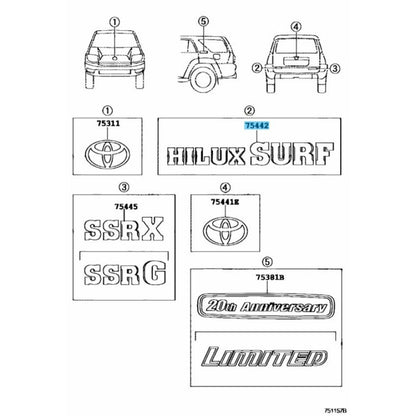 TOYOTA HILUX SURF 02-05 Genuine Emblem Luggage Compartment Door Name 75445-35070