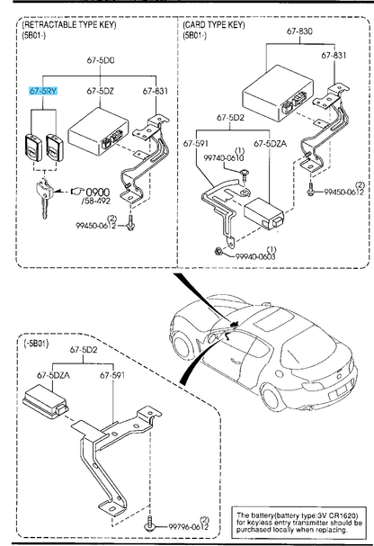 MAZDA MX-5 NC RX-8 SE 06-11 Genuine  Keyless Entry Transmitter NFY7-67-5RYB OEM