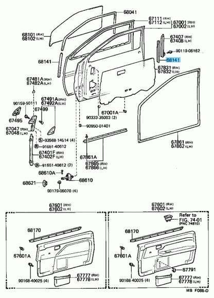 TOYOTA LEVIN TRUENO AE86 Genuine Front Door Glass Run Back Side RH and LH 2pcs