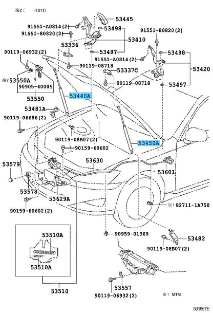 LEXUS IS350 GSE20 GSE25 2006-2015 Genuine Hood Support Assembly RL & LH set OEM