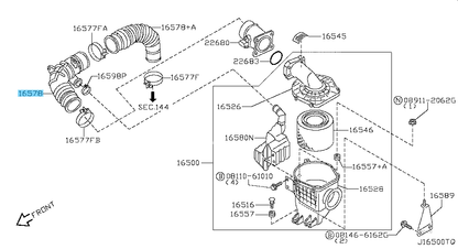 NISSAN PATROL SAFARI Y61 Genuine Air Cleaner Duct Hose 16578-VC12A OEM