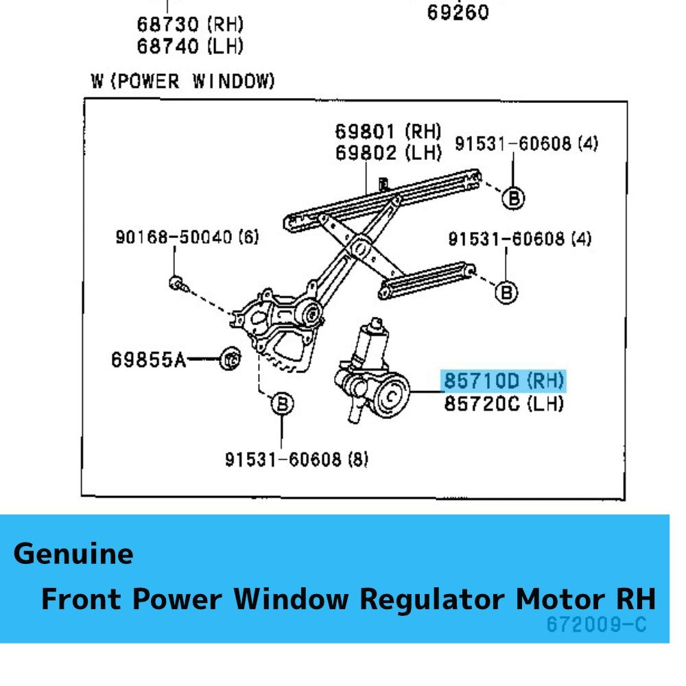 TOYOTA RAV4 ACA21 2001-2005 Genuine Front Power Window Regulator Motor RH OEM