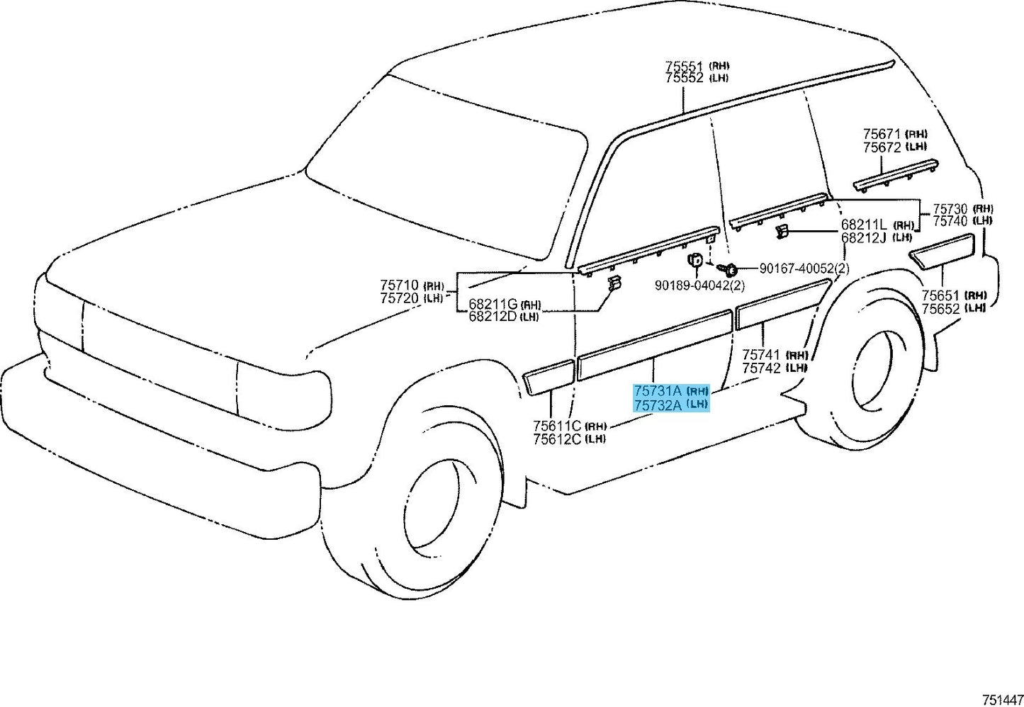 TOYOTA LAND CRUISER FZJ80 '95-97 Genuine Fr/Door Outside Moulding RH & LH Set