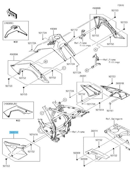 KAWASAKI KLX140 08-24 Genuine Rear Side Cover LH B.WHITE 36001-0154-266 OEM