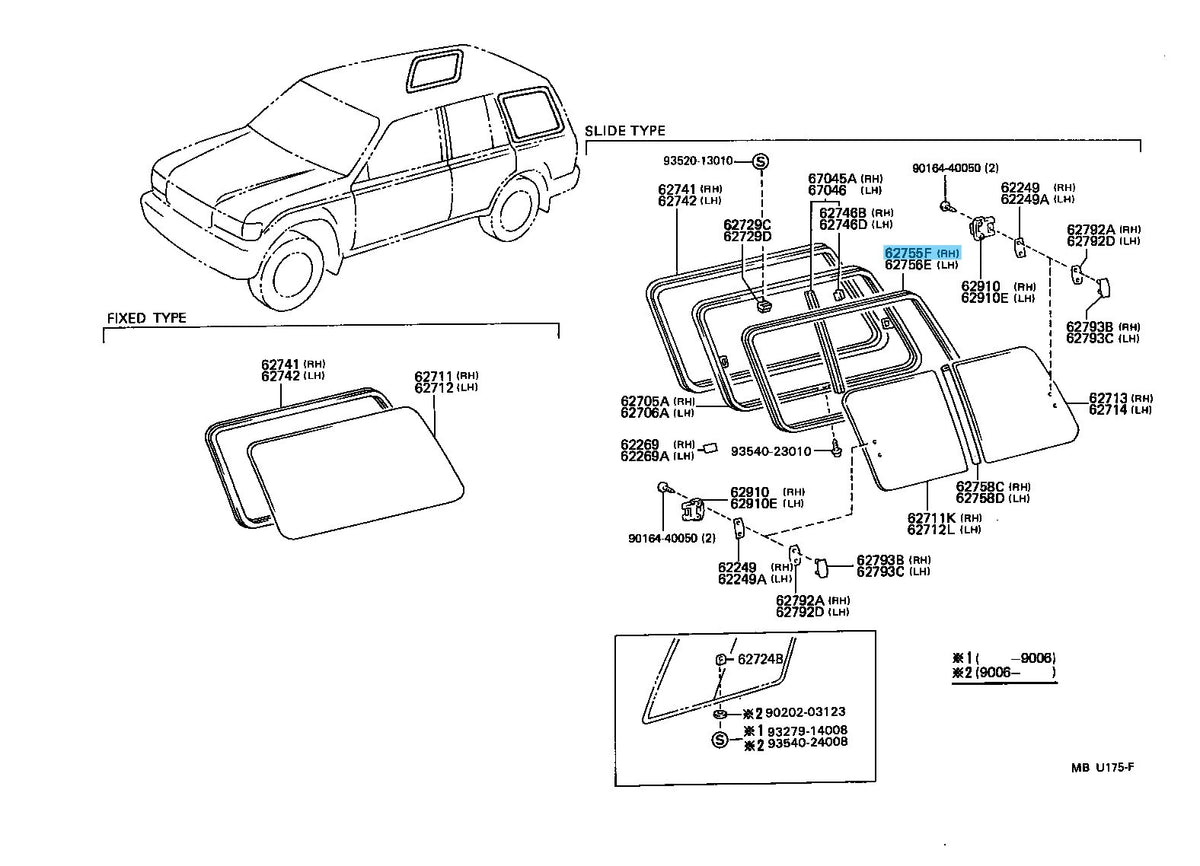 TOYOTA LAND CRUISER HDJ80 '91-97 Genuine Quarter Window Run RH 62755-60010 OEM