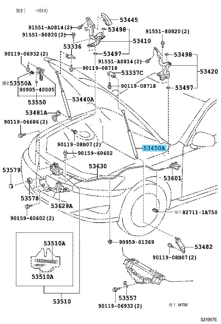 LEXUS IS350 GSE20 06-15 Genuine Hood Support Assembly LH 53450-0W082 OEM
