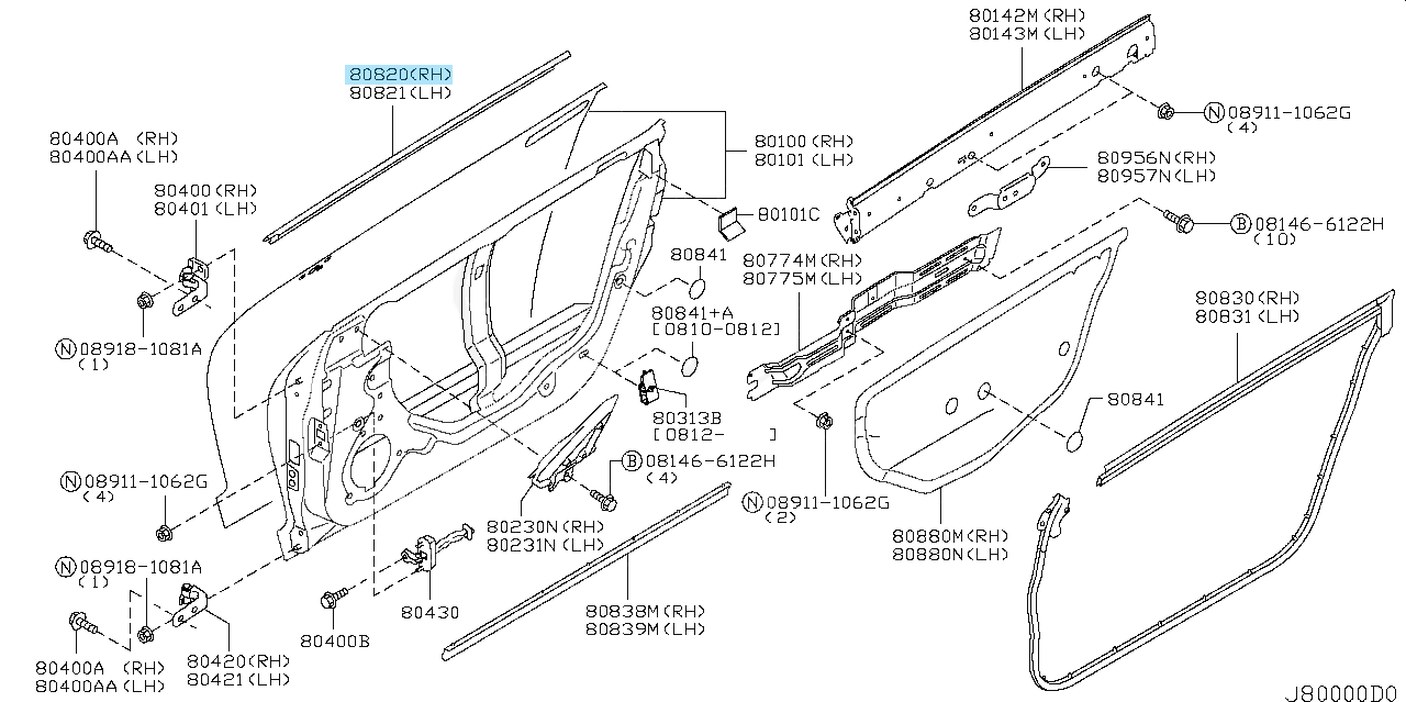 NISSAN GT-R GTR R35 Genuine Front Door Outside Molding Assembly Left Side OEM