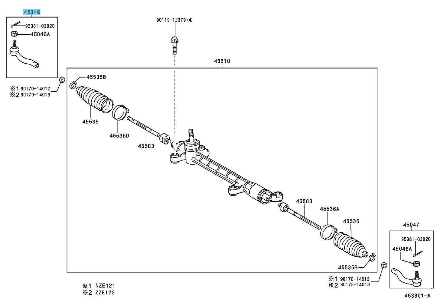 TOYOTA COROLLA NZE121 Genuine Tie Rod End Sub Assy RH 45046-19265 OEM