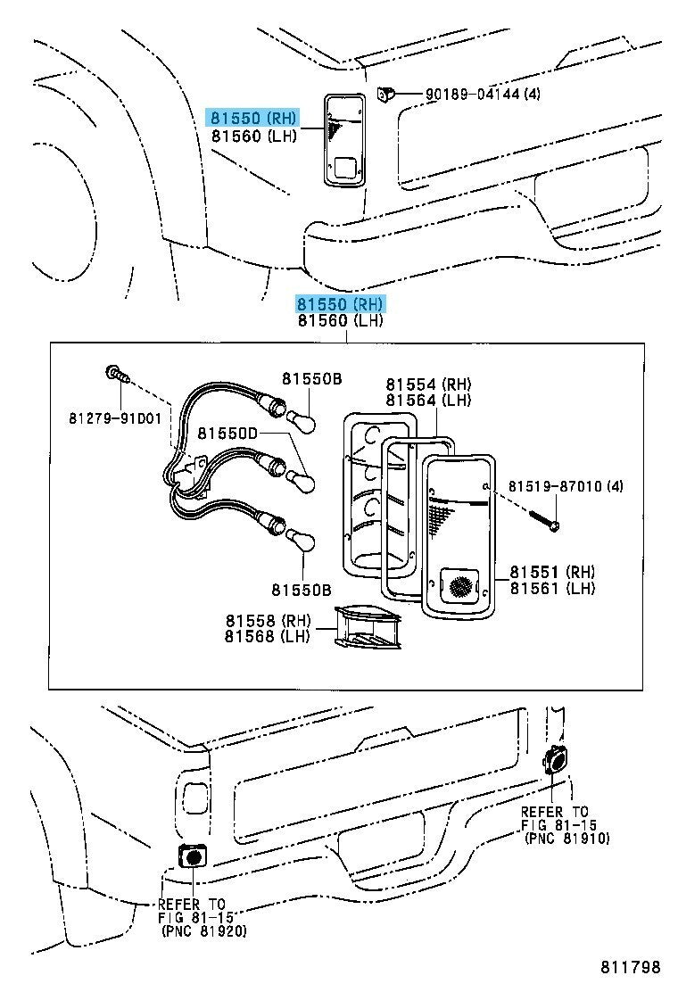 TOYOTA HILUX LN165 RZN168 Genuine Rear Combination Lamp Assy RH 81550-35150 OEM