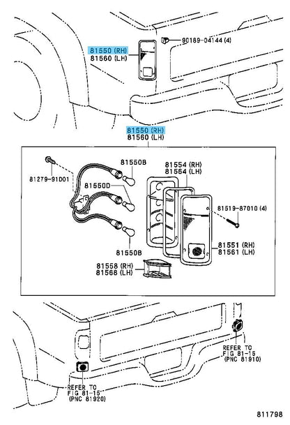 TOYOTA HILUX LN165 RZN168 Genuine Rear Combination Lamp Assy RH 81550-35150 OEM